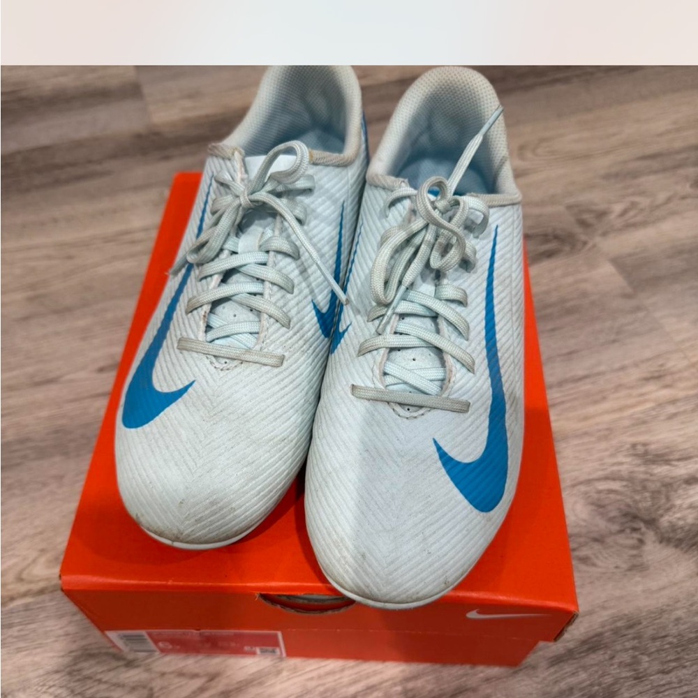 Nike White and Blue Athletic Shoes Soccer Cleats